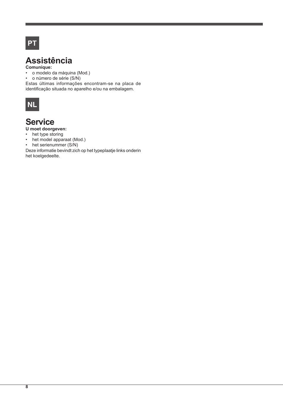 Assistência, Service | Indesit IP-751-S-(IX) User Manual | Page 8 / 56