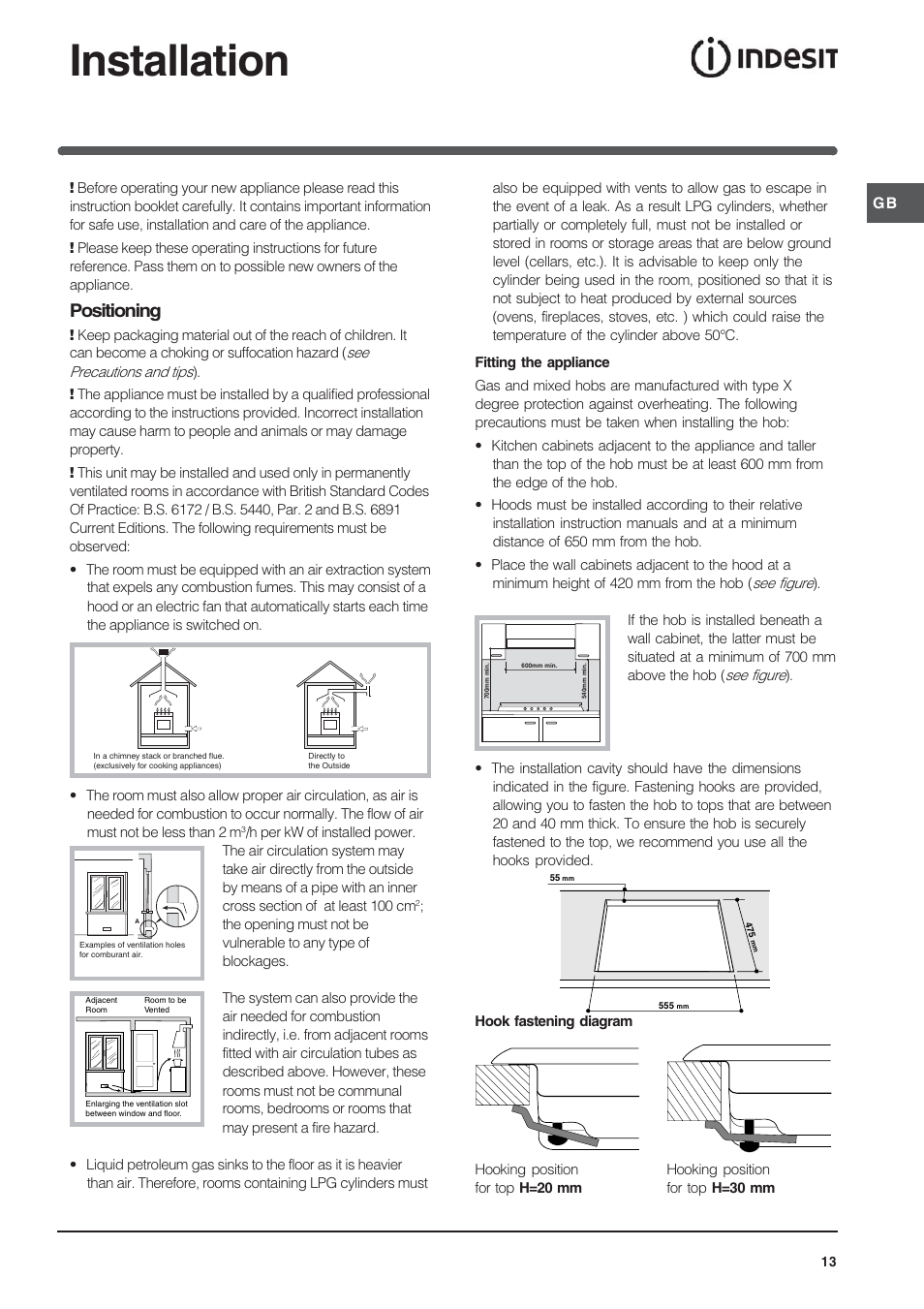 Installation, Positioning | Indesit IP-641-S-(IX) User Manual | Page 13 / 56