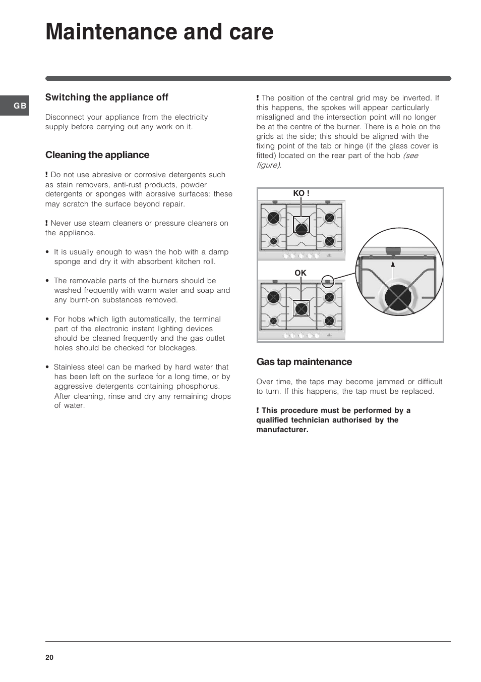 Maintenance and care | Indesit IP-641-S-(IX) User Manual | Page 20 / 56