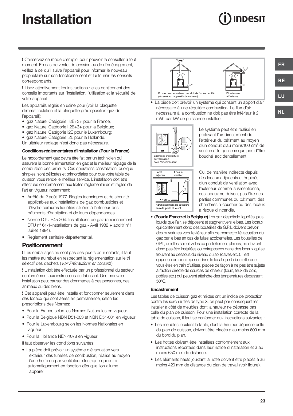 Installation, Positionnement | Indesit IP-641-S-(IX) User Manual | Page 23 / 56