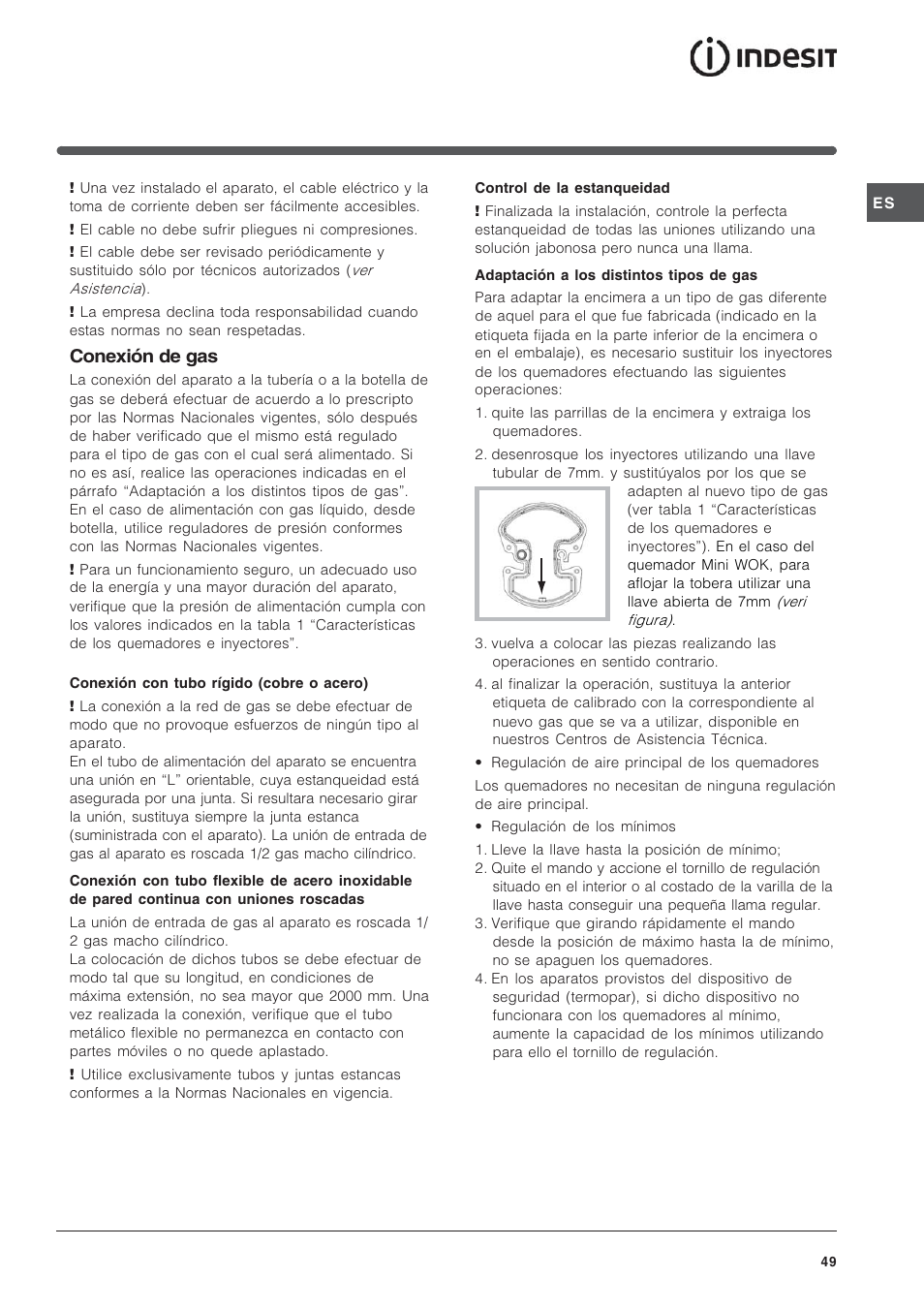 Conexión de gas | Indesit IP-641-S-(IX) User Manual | Page 49 / 56