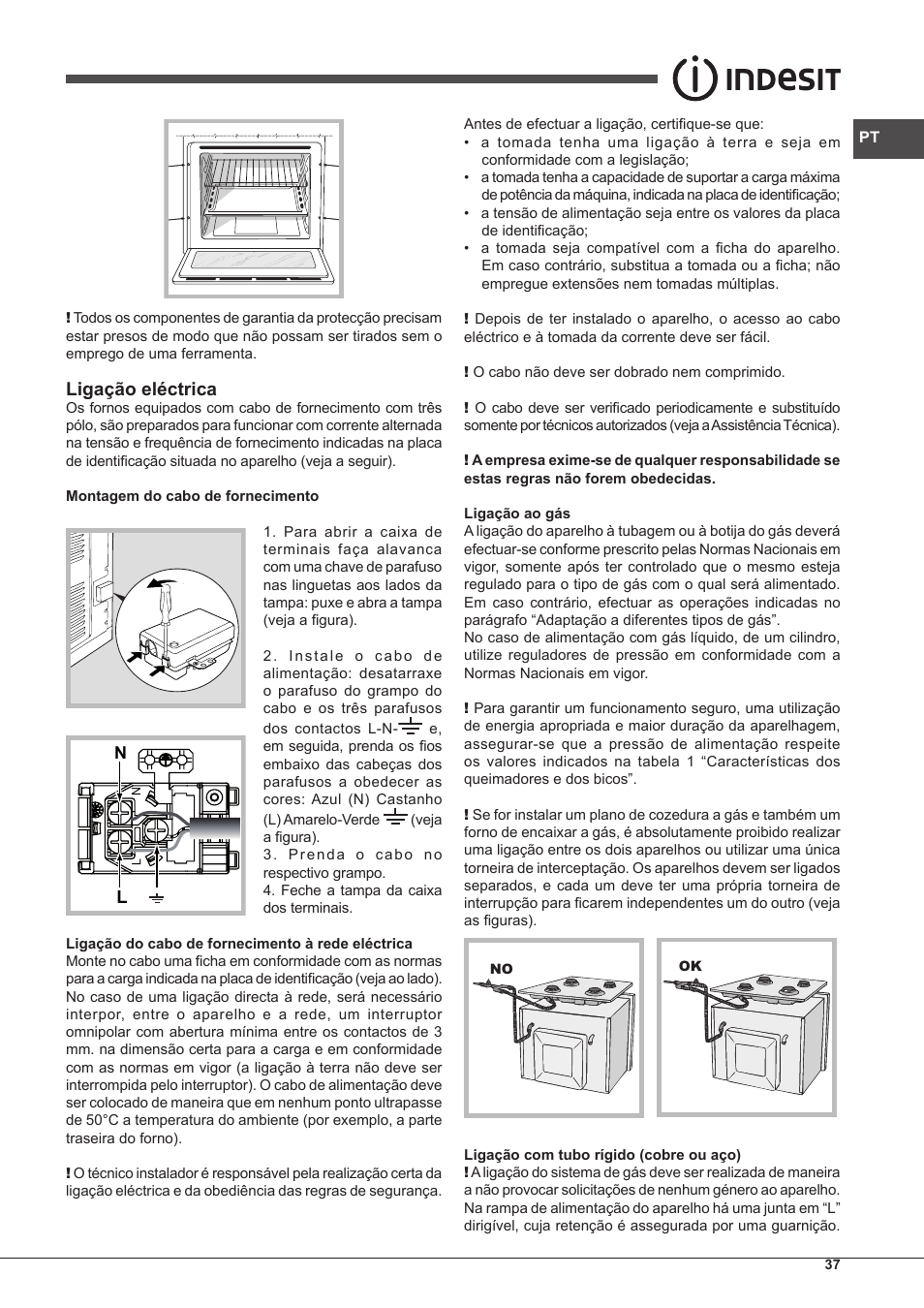 Ligação eléctrica | Indesit FGIM-K-IX-S User Manual | Page 37 / 64