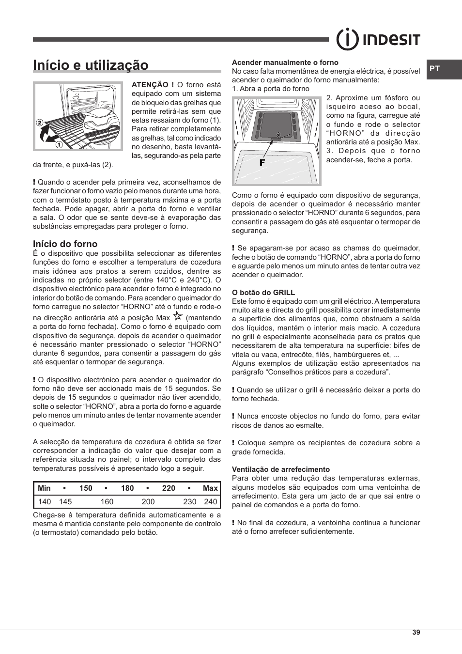 Início e utilização, Início do forno | Indesit FGIM-K-IX-S User Manual | Page 39 / 64