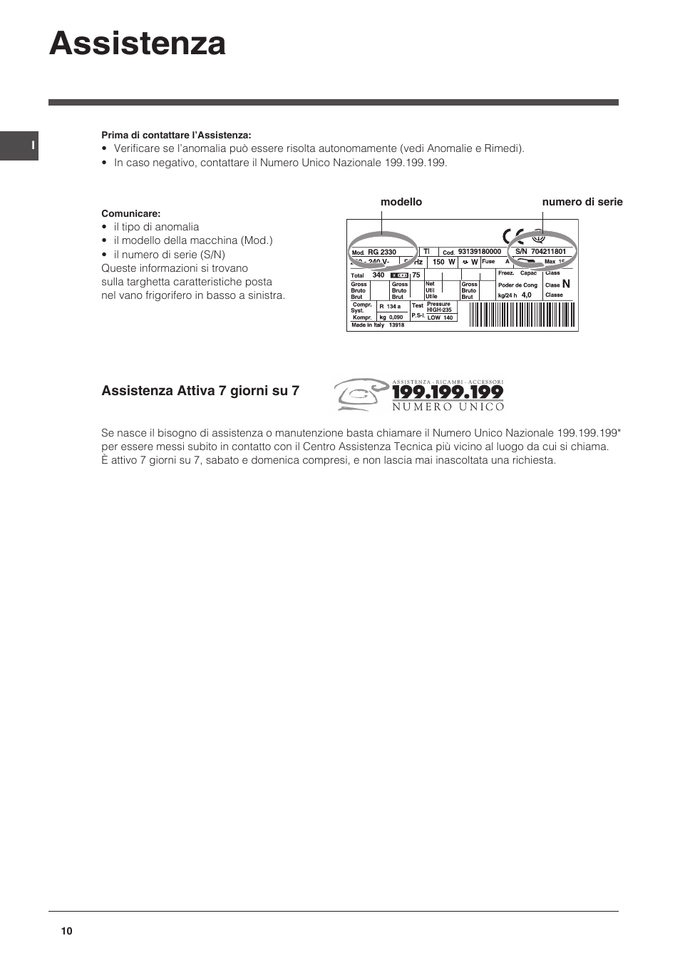 Assistenza | Indesit NCAA-55 User Manual | Page 10 / 72