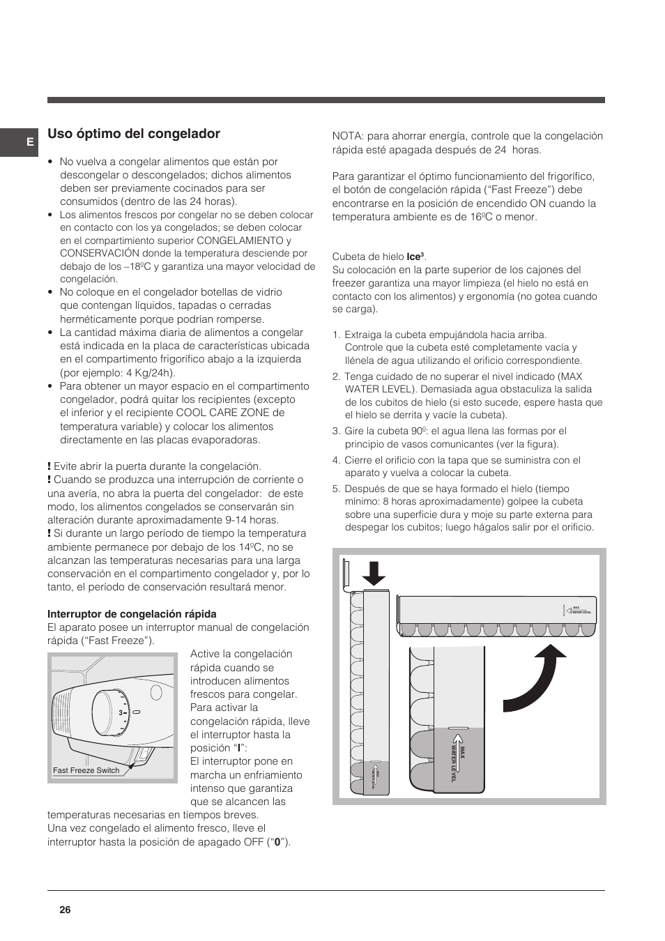 Uso óptimo del congelador | Indesit NCAA-55 User Manual | Page 26 / 72