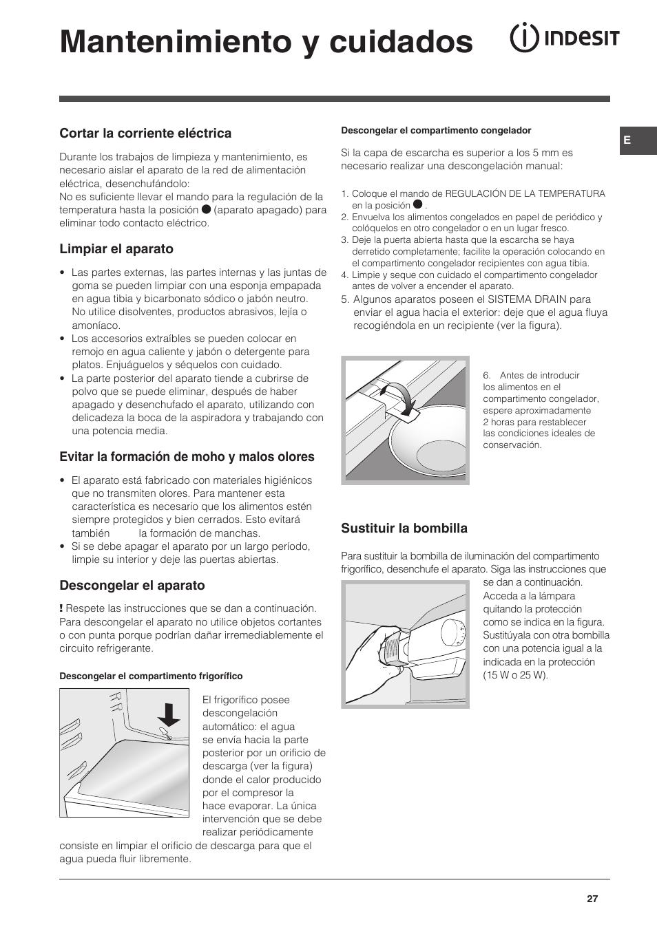 Mantenimiento y cuidados | Indesit NCAA-55 User Manual | Page 27 / 72