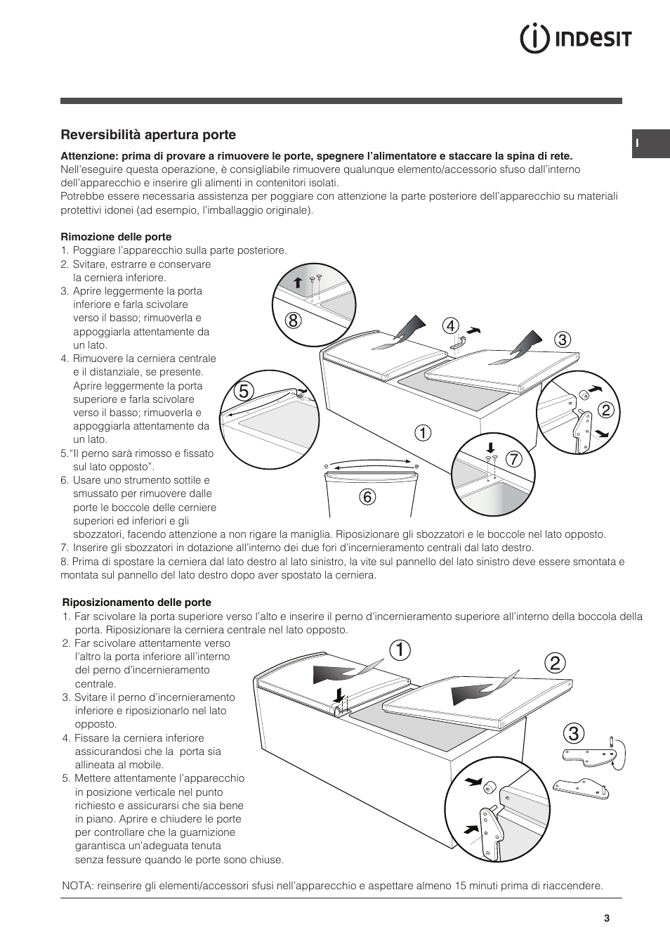 Reversibilità apertura porte | Indesit NCAA-55 User Manual | Page 3 / 72