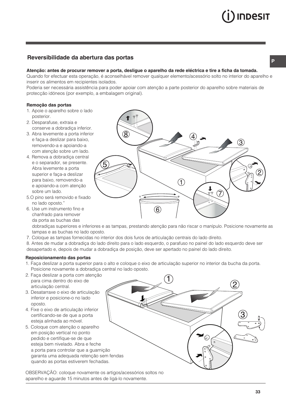 Reversibilidade da abertura das portas | Indesit NCAA-55 User Manual | Page 33 / 72