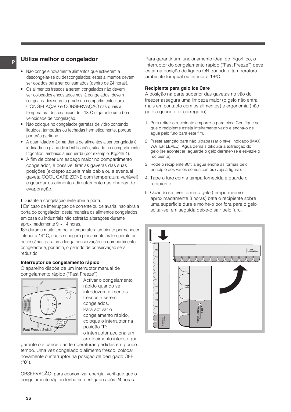 Utilize melhor o congelador | Indesit NCAA-55 User Manual | Page 36 / 72