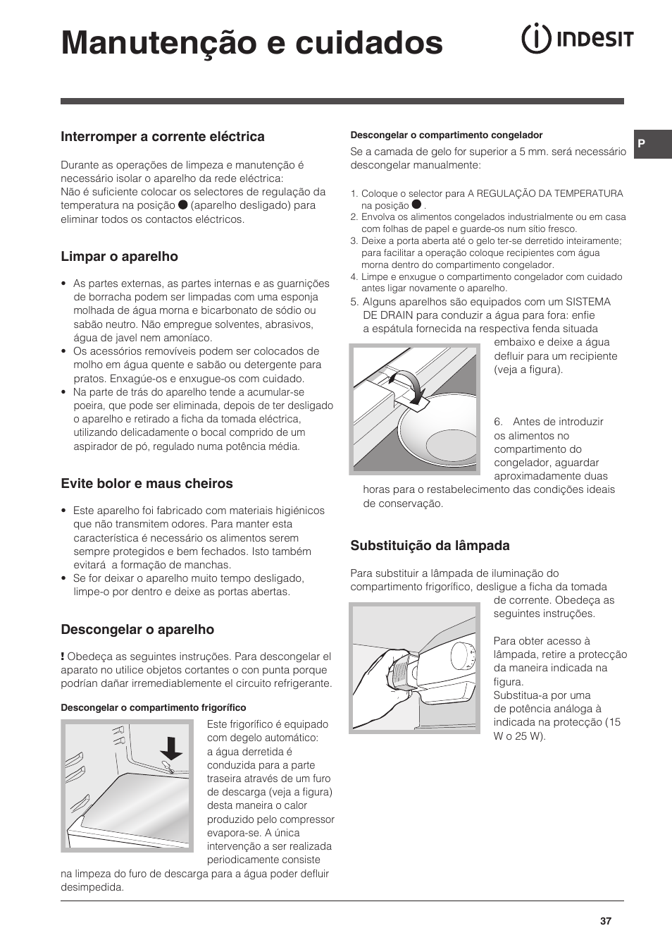 Manutenção e cuidados | Indesit NCAA-55 User Manual | Page 37 / 72