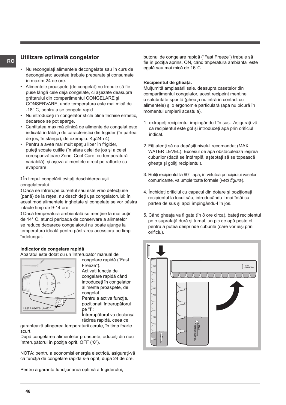 Utilizare optimală congelator | Indesit NCAA-55 User Manual | Page 46 / 72