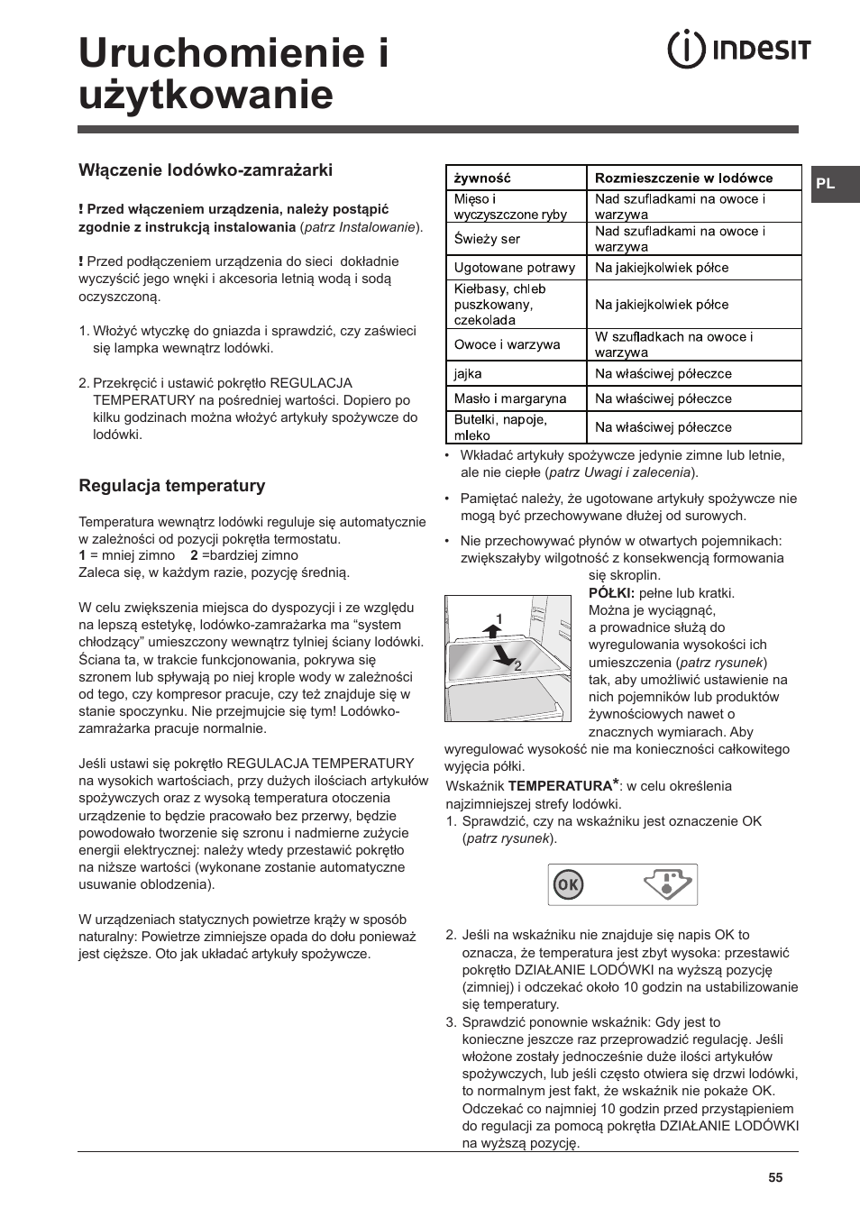 Uruchomienie i użytkowanie | Indesit NCAA-55 User Manual | Page 55 / 72