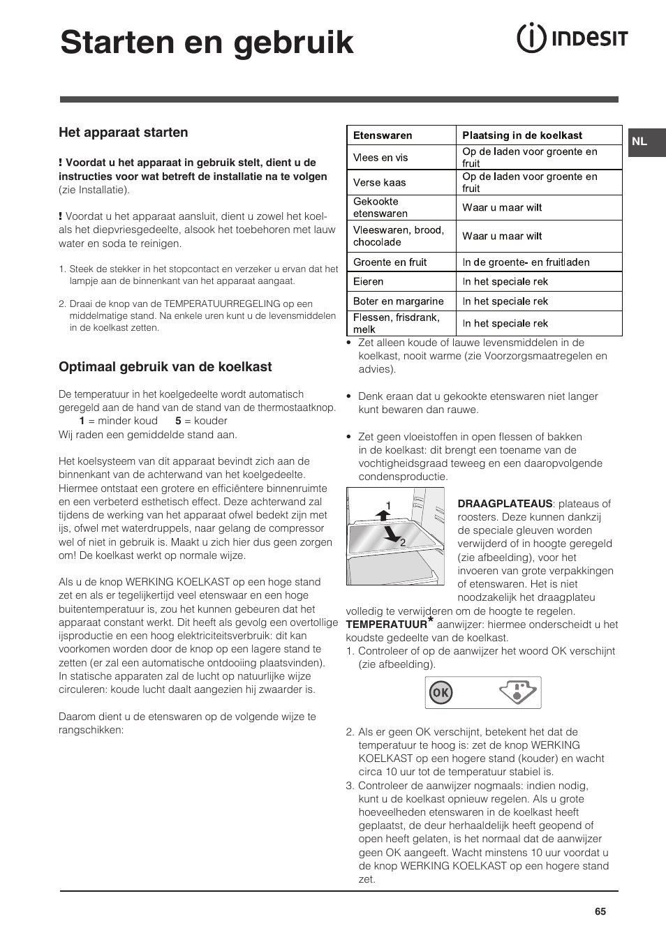 Starten en gebruik | Indesit NCAA-55 User Manual | Page 65 / 72
