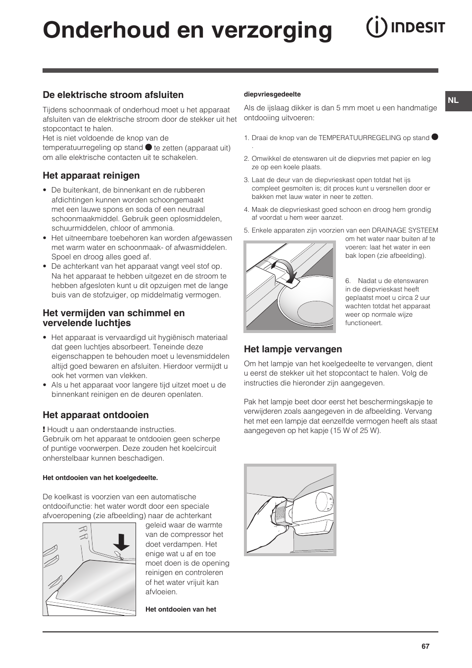 Onderhoud en verzorging | Indesit NCAA-55 User Manual | Page 67 / 72