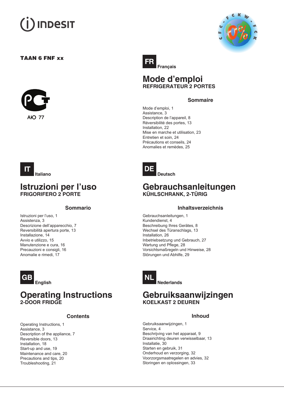 Indesit TAAN-6-FNF User Manual | 60 pages