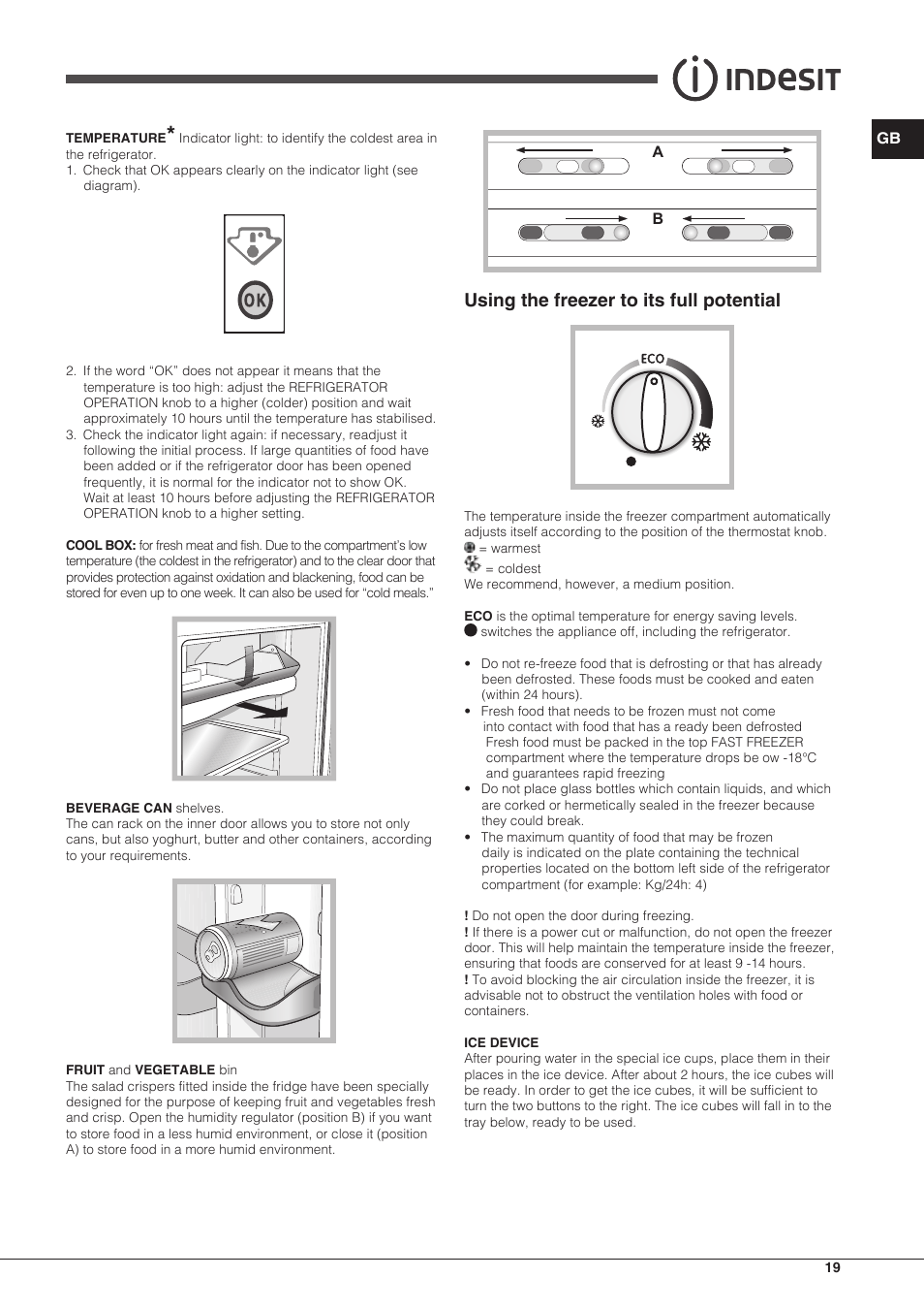 Using the freezer to its full potential | Indesit TAAN-6-FNF User Manual | Page 19 / 60
