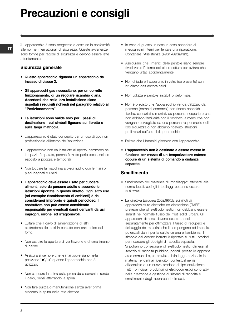 Precauzioni e consigli | Indesit IPG-751-S-(GR) User Manual | Page 8 / 80