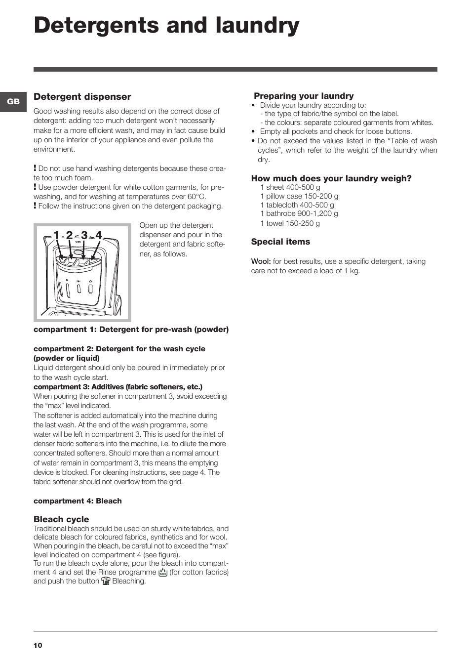 Detergents and laundry | Indesit WITL-1061-(EU) User Manual | Page 10 / 92
