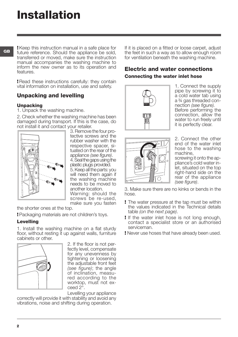 Installation | Indesit WITL-1061-(EU) User Manual | Page 2 / 92