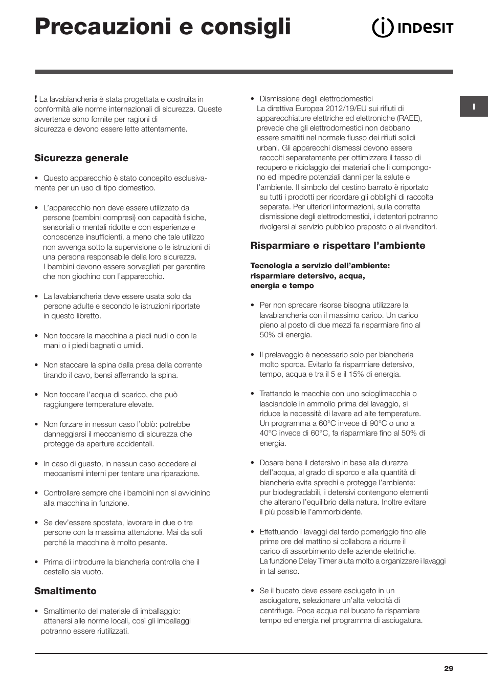 Precauzioni e consigli | Indesit WITL-1061-(EU) User Manual | Page 29 / 92