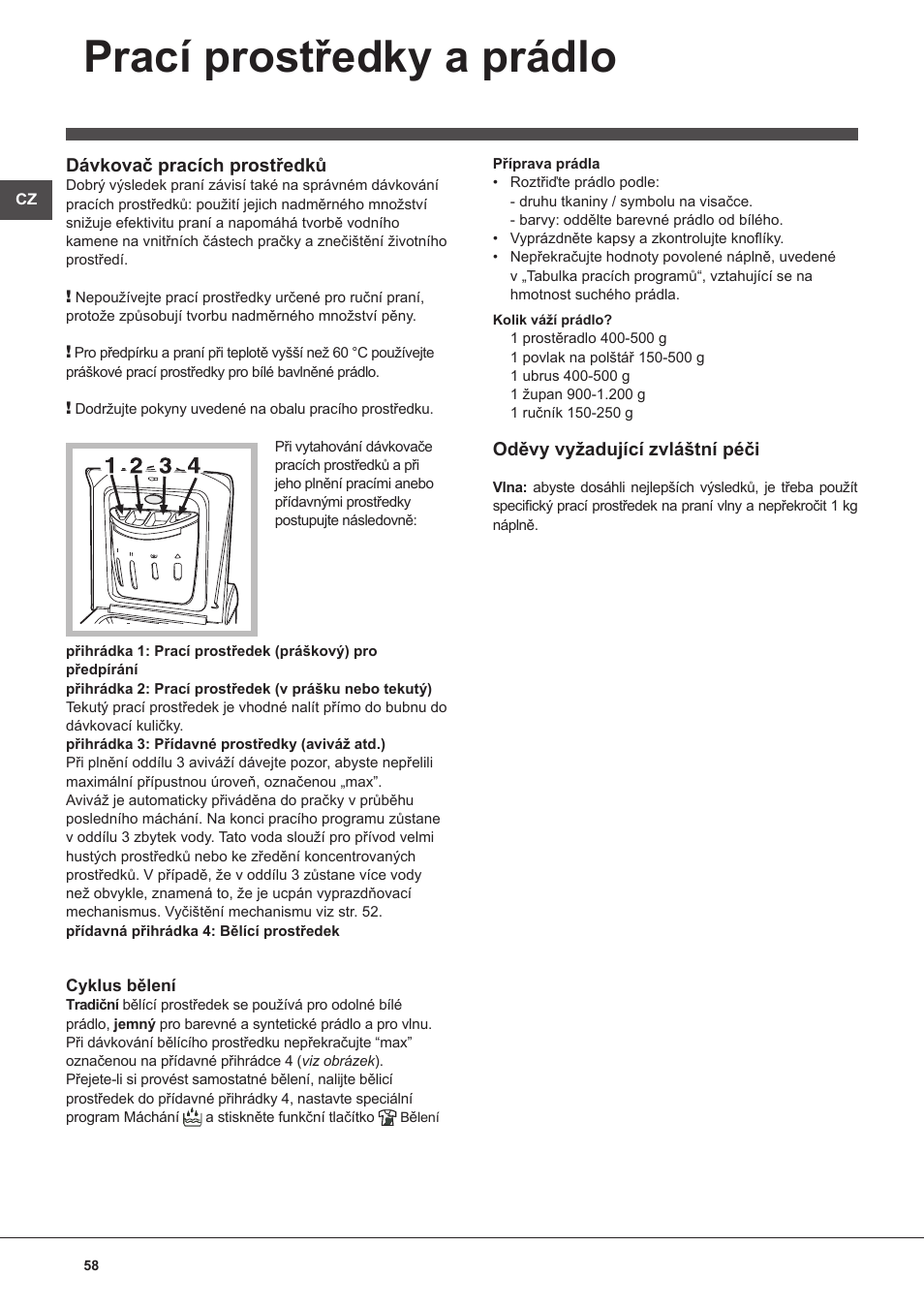 Prací prostředky a prádlo | Indesit WITL-1061-(EU) User Manual | Page 58 / 92