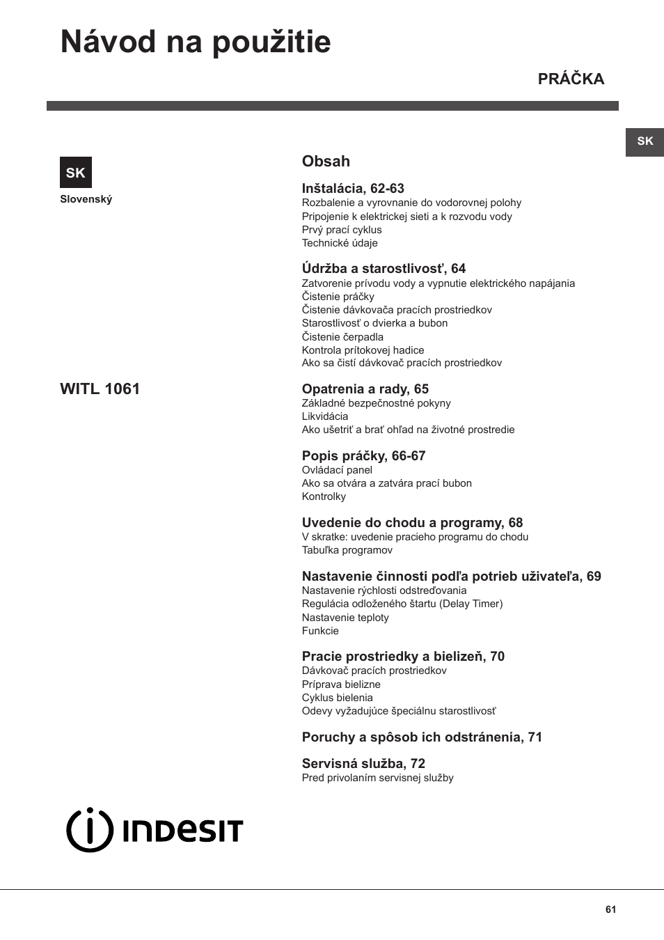 Indesit WITL-1061-(EU) User Manual | Page 61 / 92