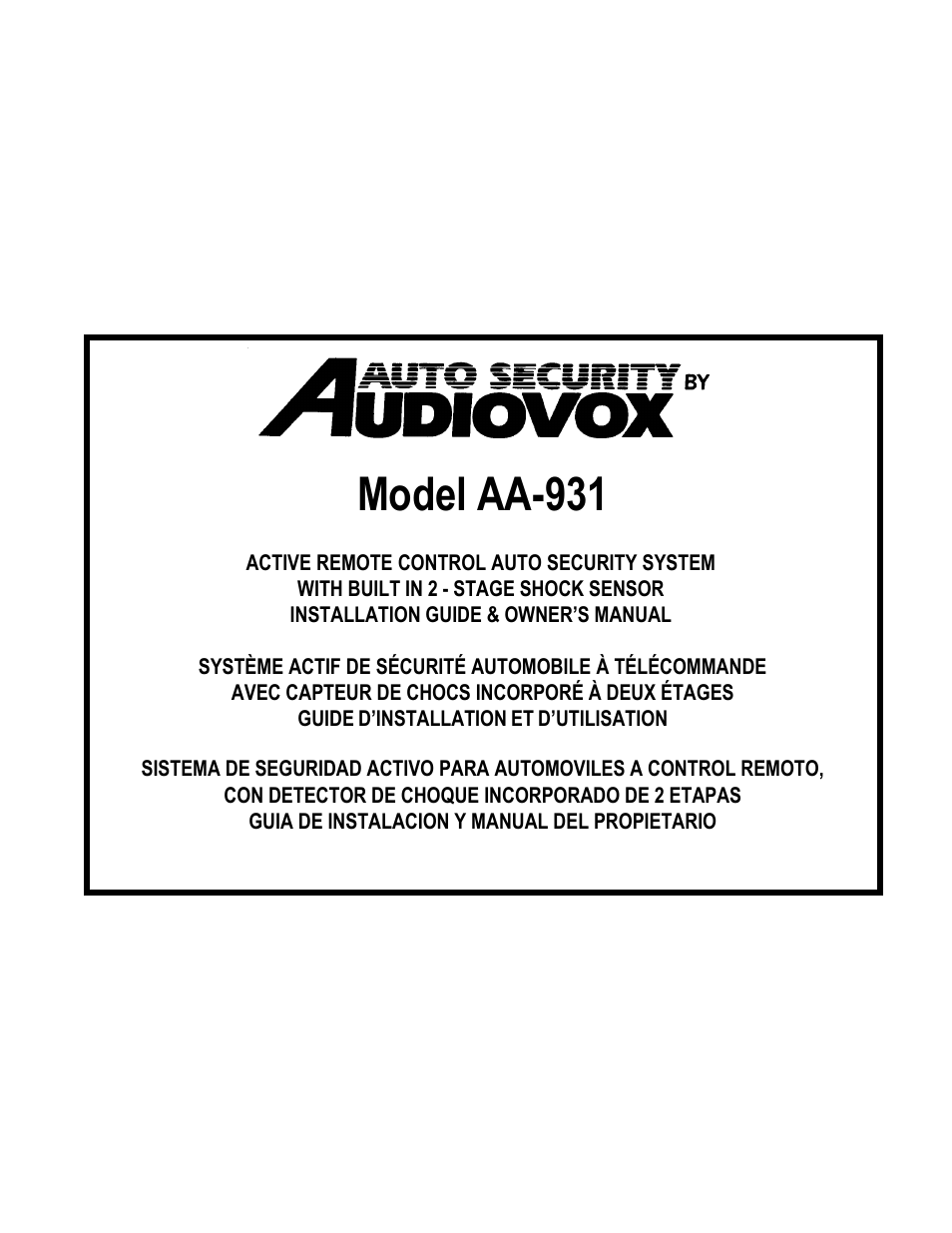 Audiovox AA-931 User Manual | 25 pages