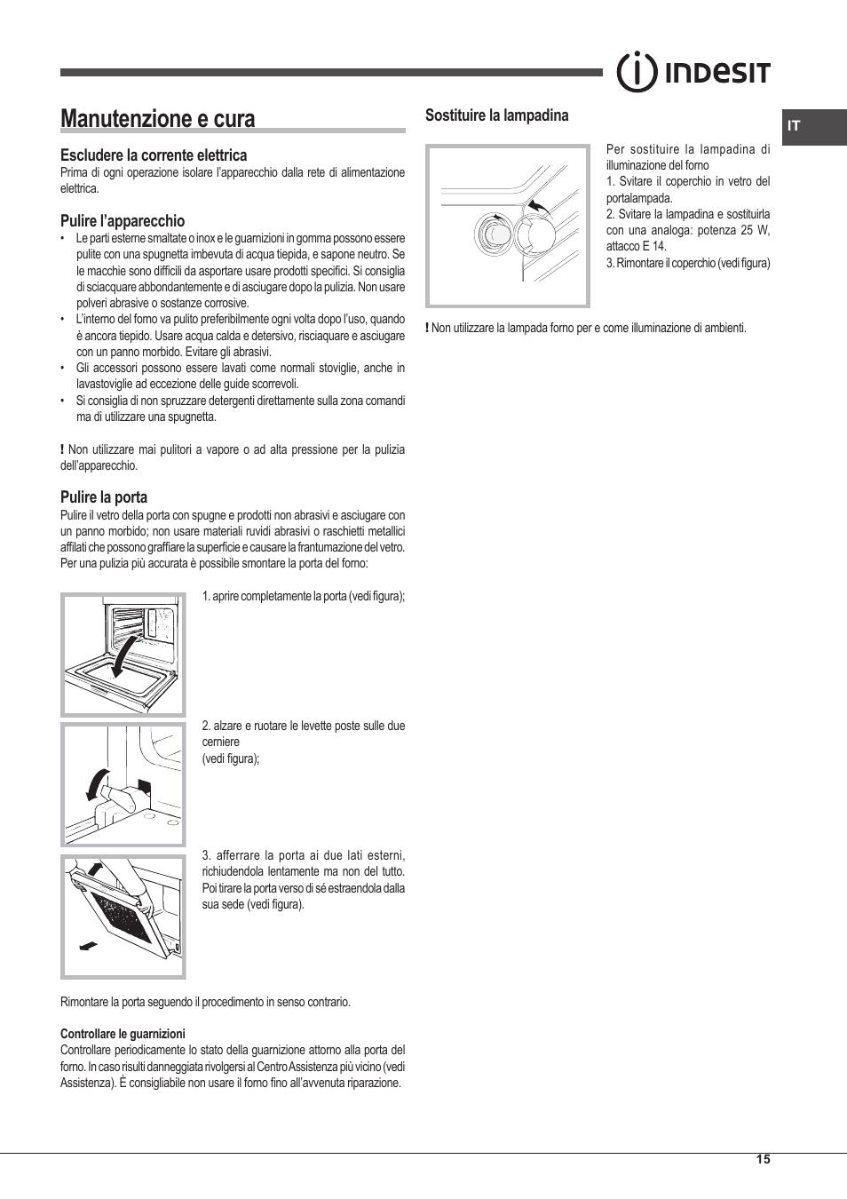 Manutenzione e cura | Indesit FIM-51-K.A-(BK)-S User Manual | Page 15 / 48