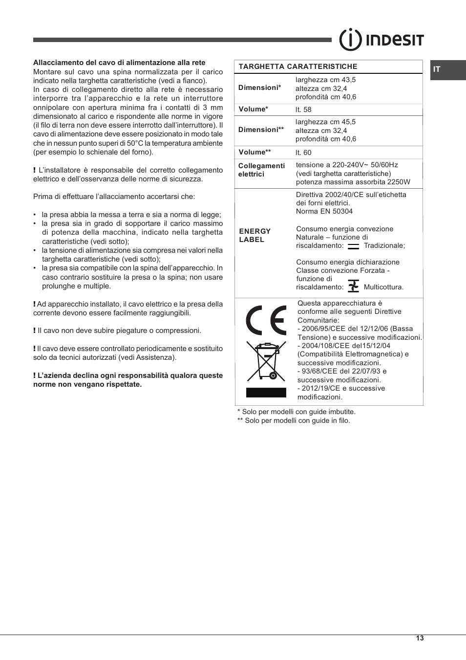 Indesit IF-51-K.A-IX-S User Manual | Page 13 / 60