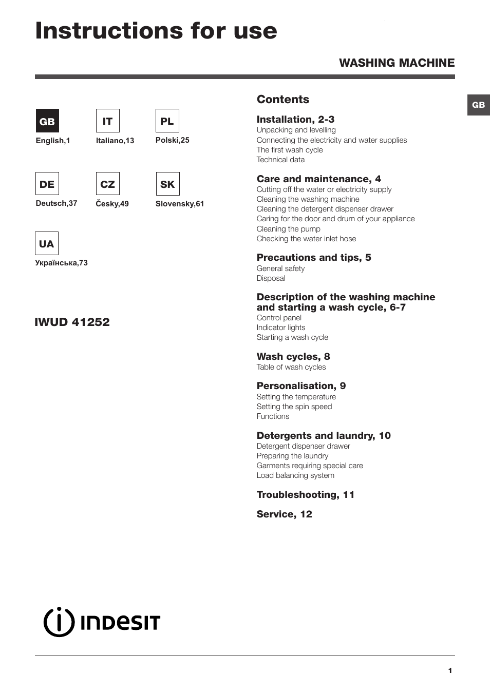 Indesit IWUD-41252-C-ECO-EU User Manual | 84 pages