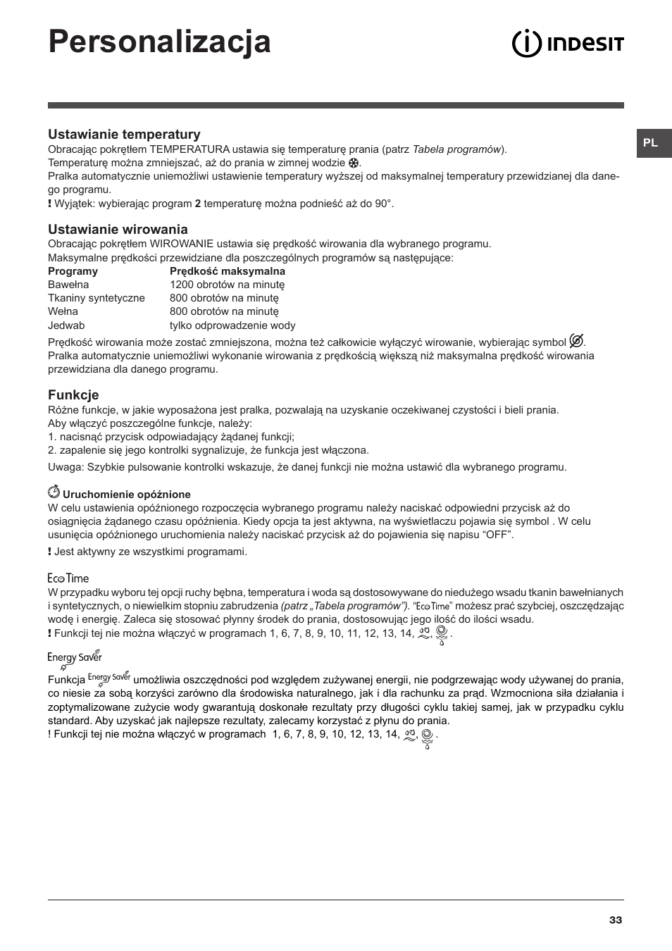 Personalizacja | Indesit IWUD-41252-C-ECO-EU User Manual | Page 33 / 84