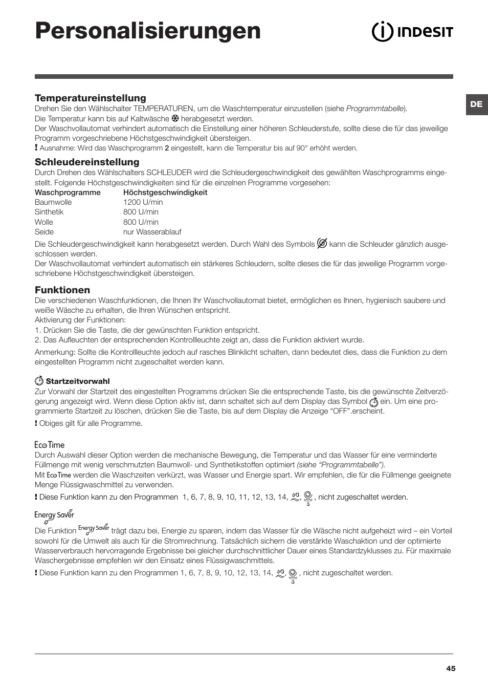 Personalisierungen | Indesit IWUD-41252-C-ECO-EU User Manual | Page 45 / 84