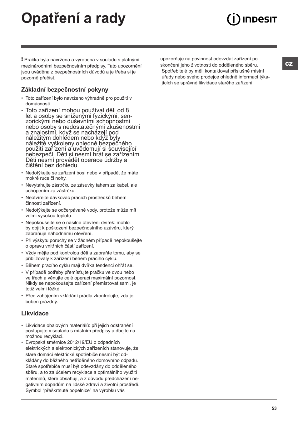 Opatření a rady | Indesit IWUD-41252-C-ECO-EU User Manual | Page 53 / 84