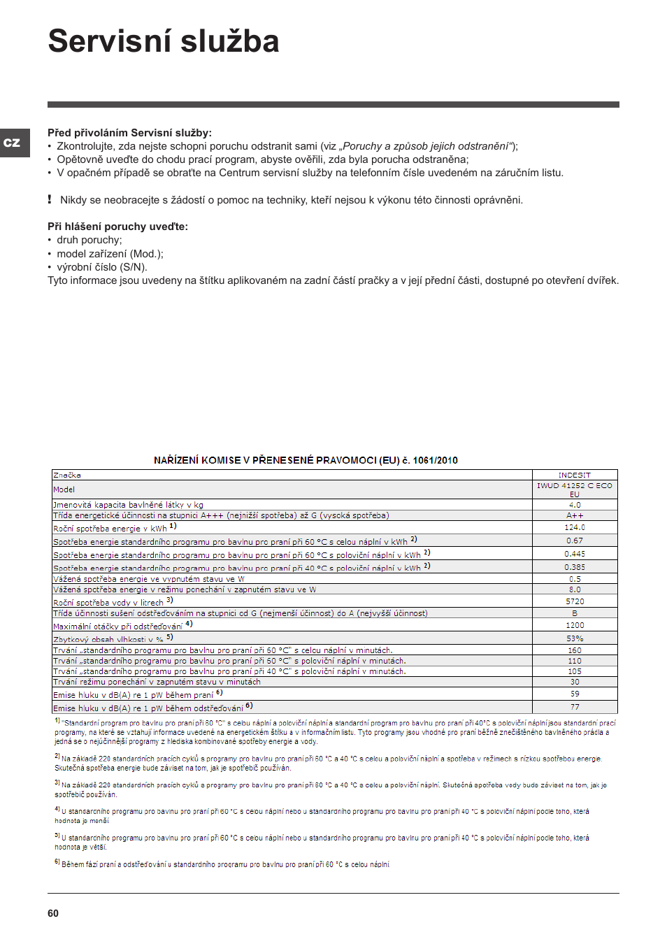 Servisní služba | Indesit IWUD-41252-C-ECO-EU User Manual | Page 60 / 84