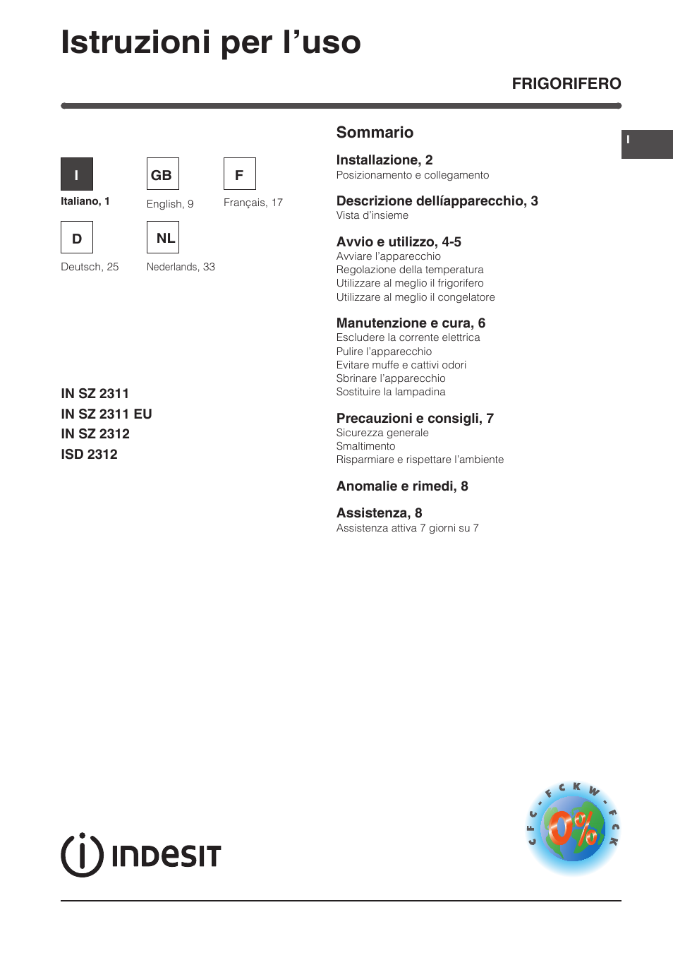 Indesit IN-SZ-2312 User Manual | 40 pages