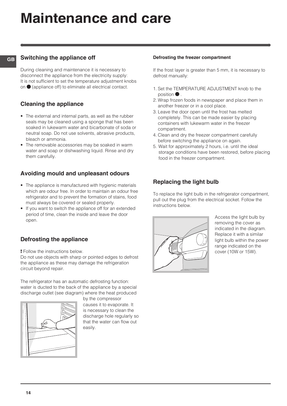 Maintenance and care | Indesit IN-SZ-2312 User Manual | Page 14 / 40