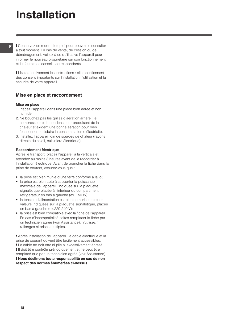 Installation | Indesit IN-SZ-2312 User Manual | Page 18 / 40