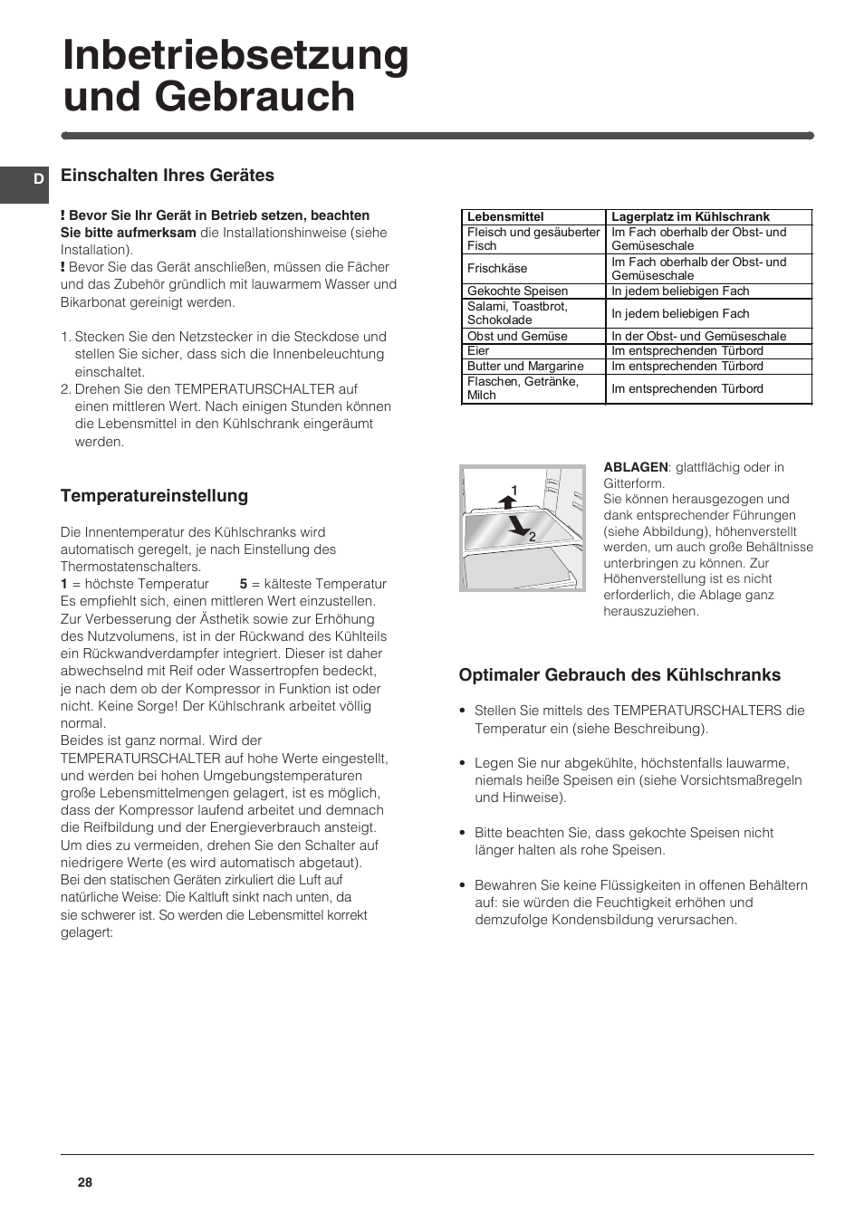 Inbetriebsetzung und gebrauch | Indesit IN-SZ-2312 User Manual | Page 28 / 40