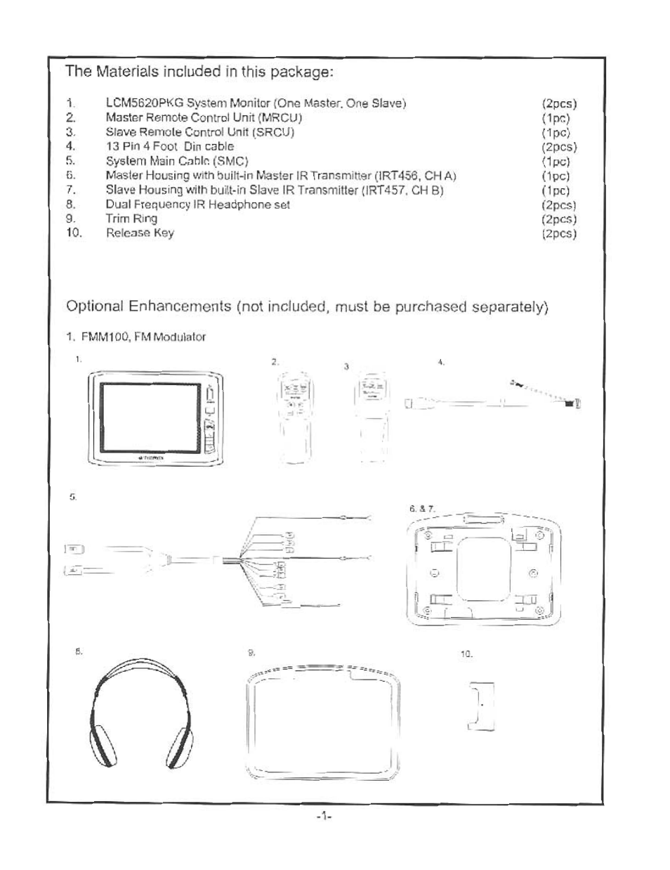 The materials included in this package, 1pc), Fr—-^1 | Audiovox LCM5620PKG User Manual | Page 3 / 16