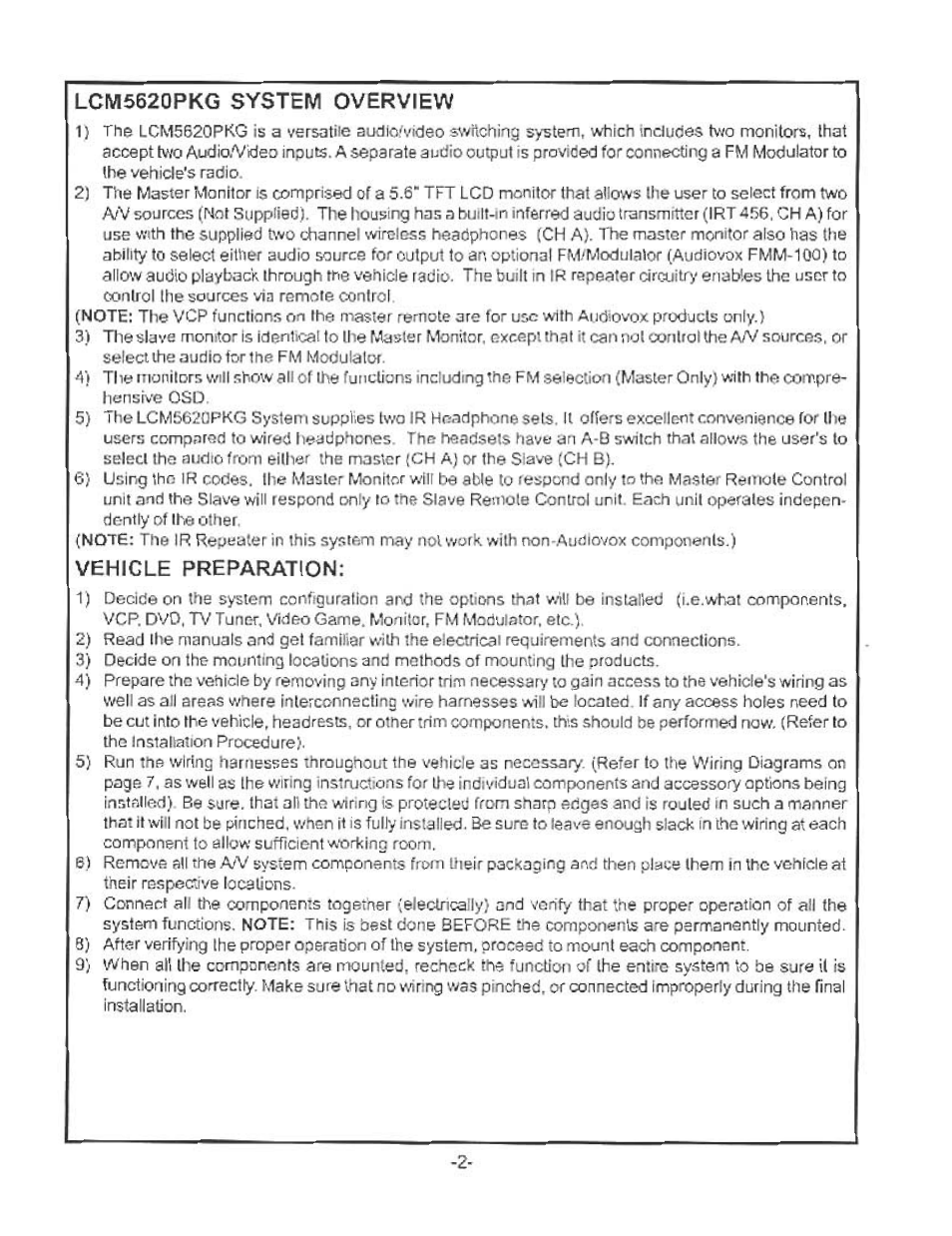 Lcm5520pkg system overview, Vehicle preparation | Audiovox LCM5620PKG User Manual | Page 4 / 16