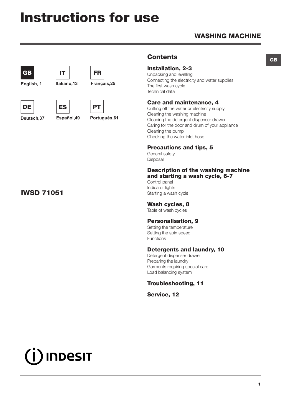 Indesit IWSD-71051-C-ECO-EU User Manual | 72 pages