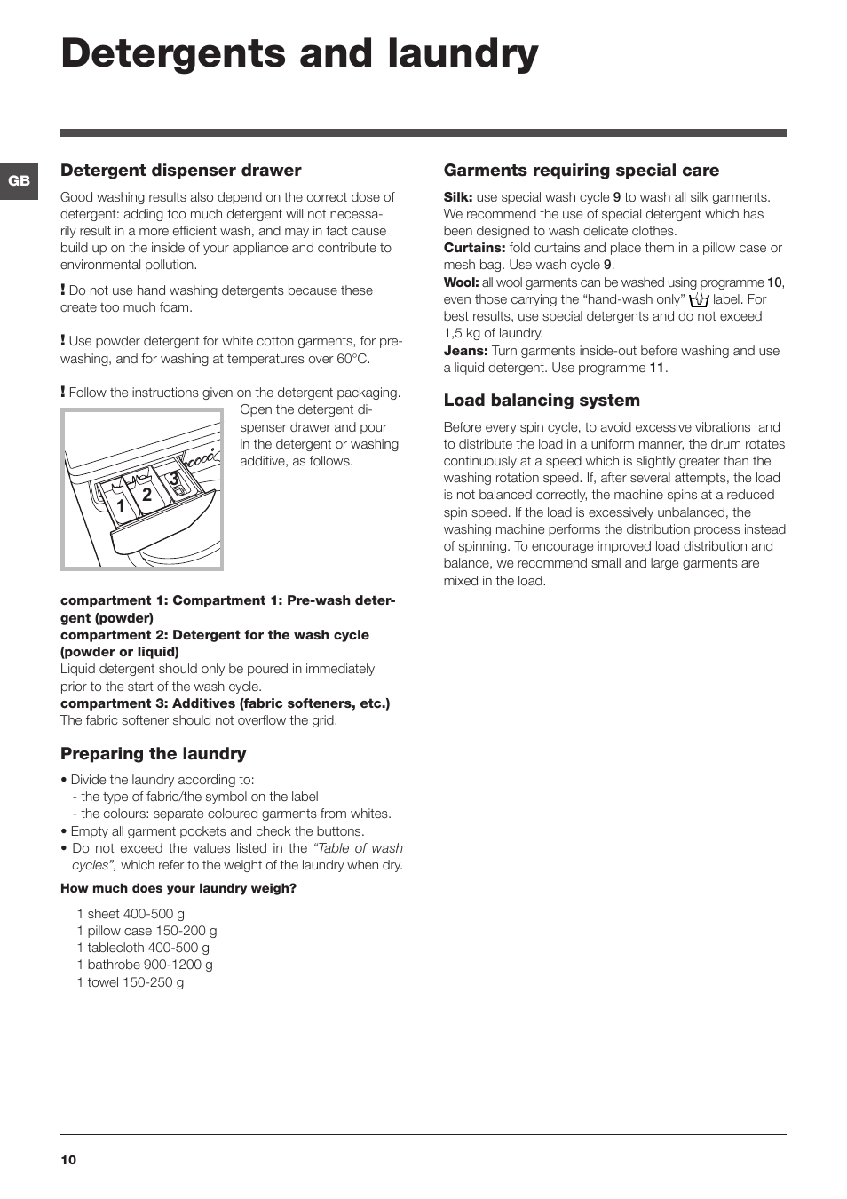 Detergents and laundry | Indesit IWSD-71051-C-ECO-EU User Manual | Page 10 / 72