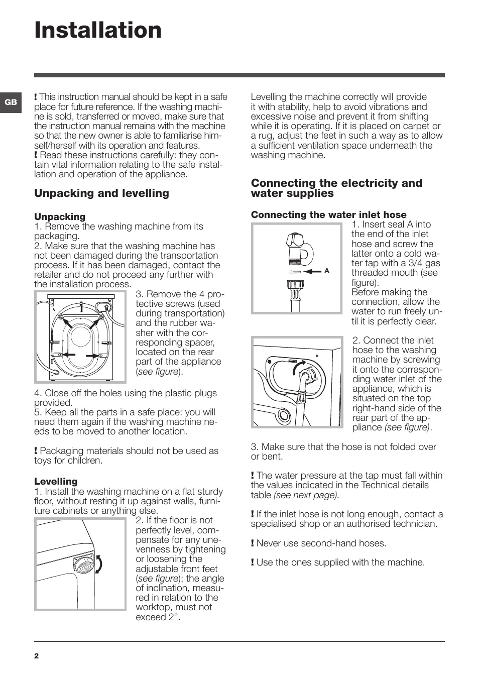 Installation | Indesit IWSD-71051-C-ECO-EU User Manual | Page 2 / 72