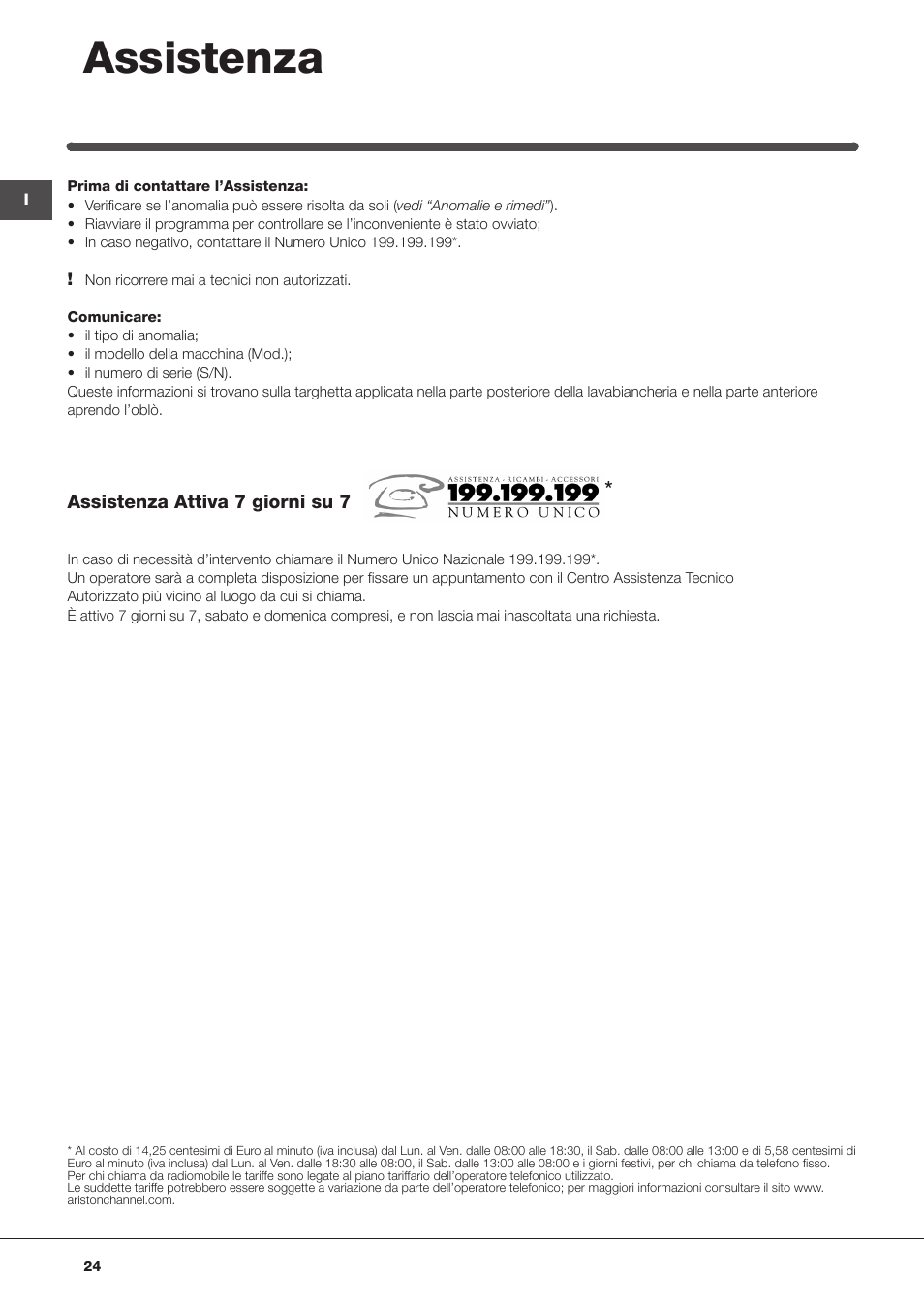 Assistenza | Indesit IWSD-71051-C-ECO-EU User Manual | Page 24 / 72