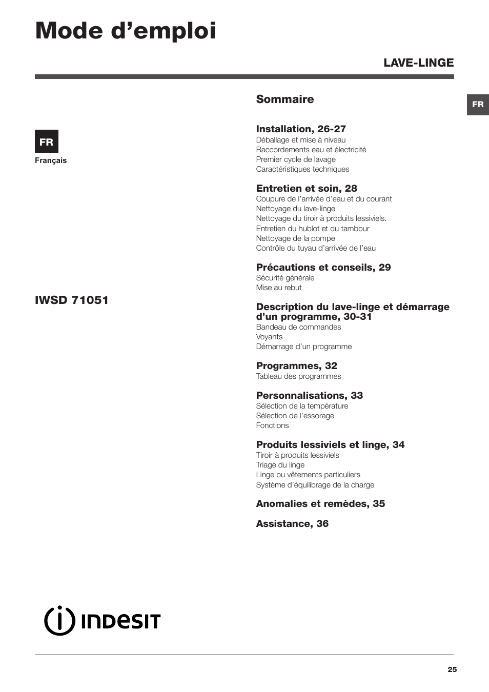 Mode d’emploi | Indesit IWSD-71051-C-ECO-EU User Manual | Page 25 / 72