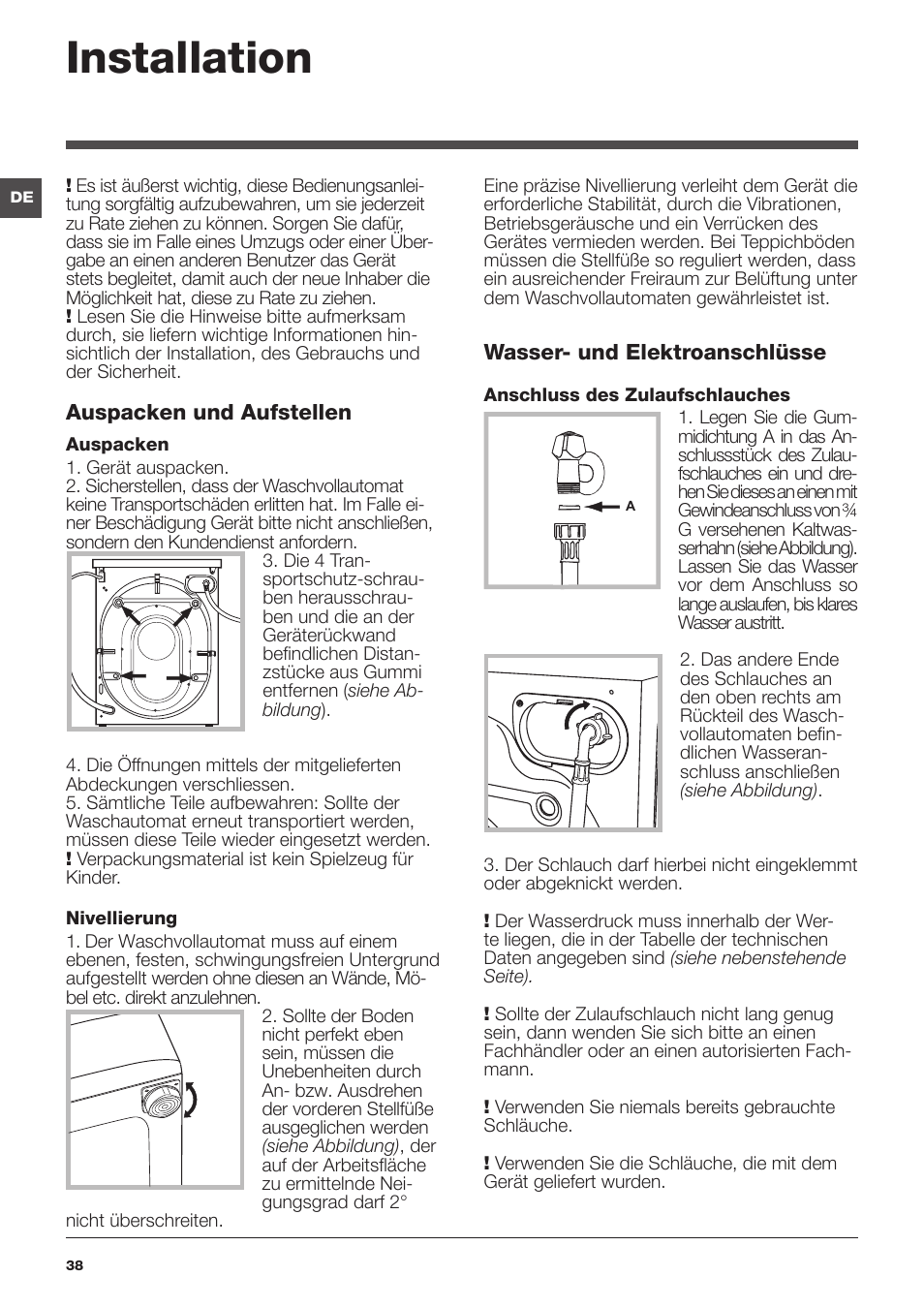 Installation | Indesit IWSD-71051-C-ECO-EU User Manual | Page 38 / 72