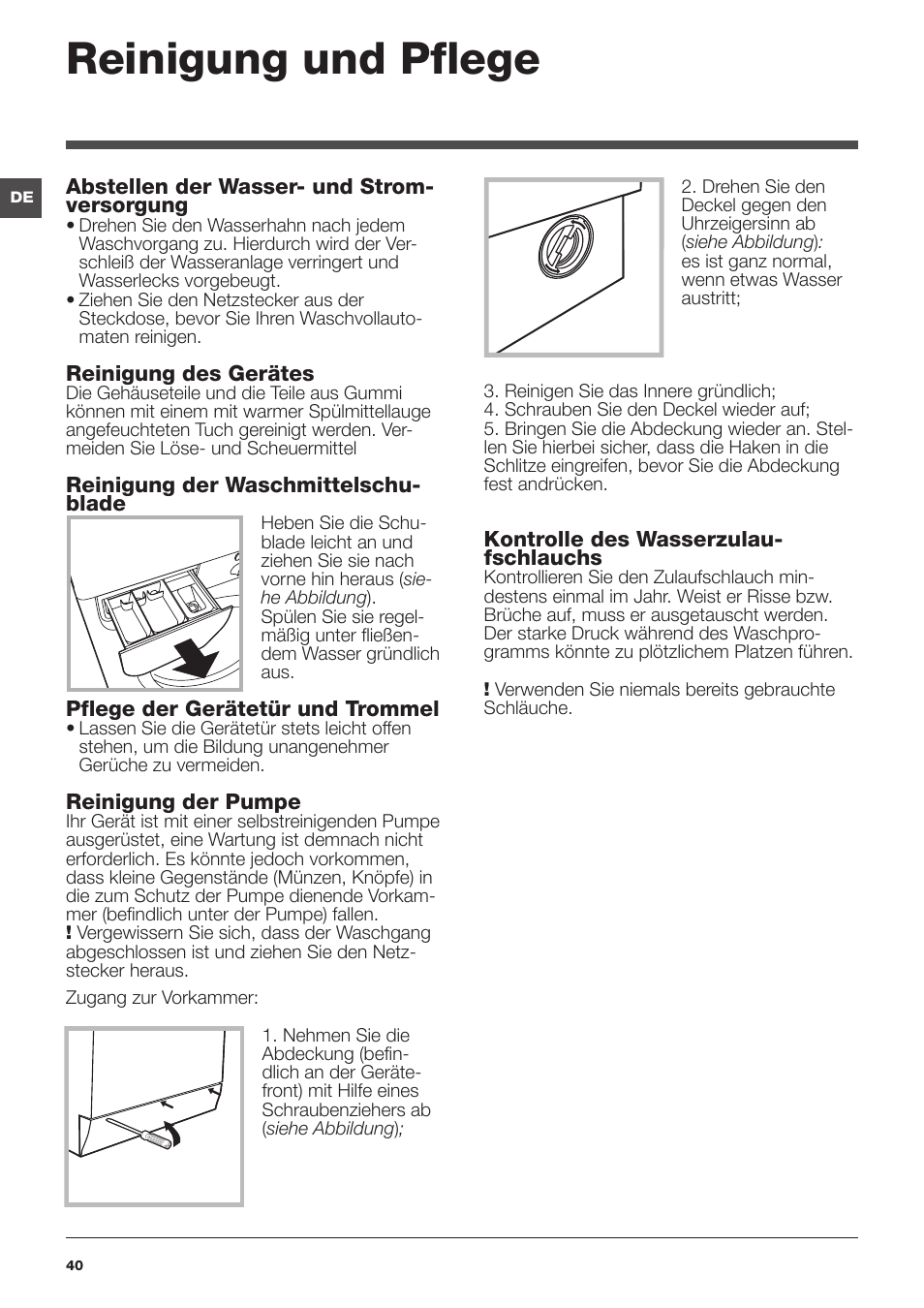 Reinigung und pflege | Indesit IWSD-71051-C-ECO-EU User Manual | Page 40 / 72