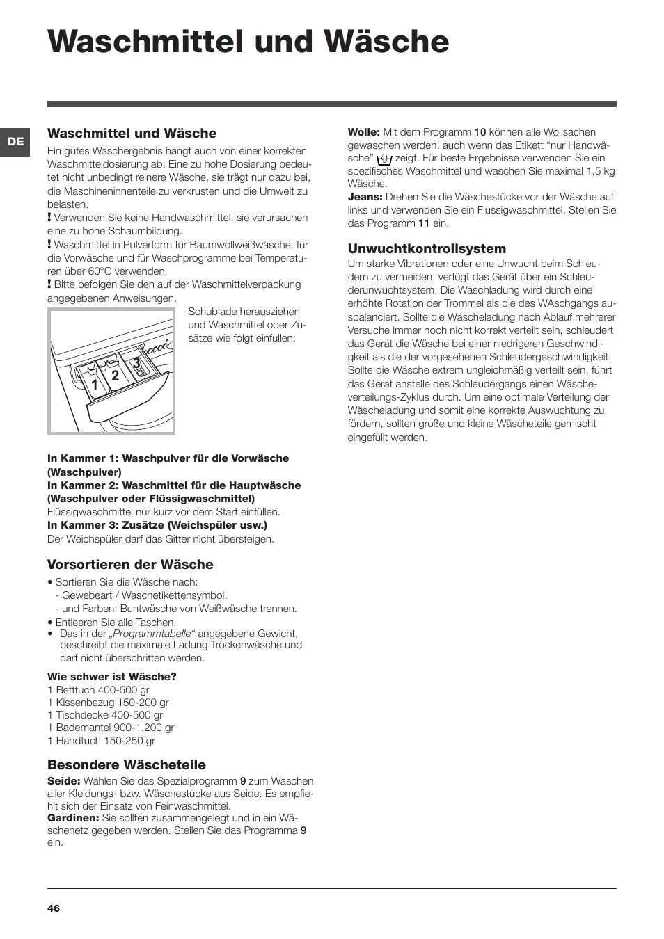 Waschmittel und wäsche | Indesit IWSD-71051-C-ECO-EU User Manual | Page 46 / 72