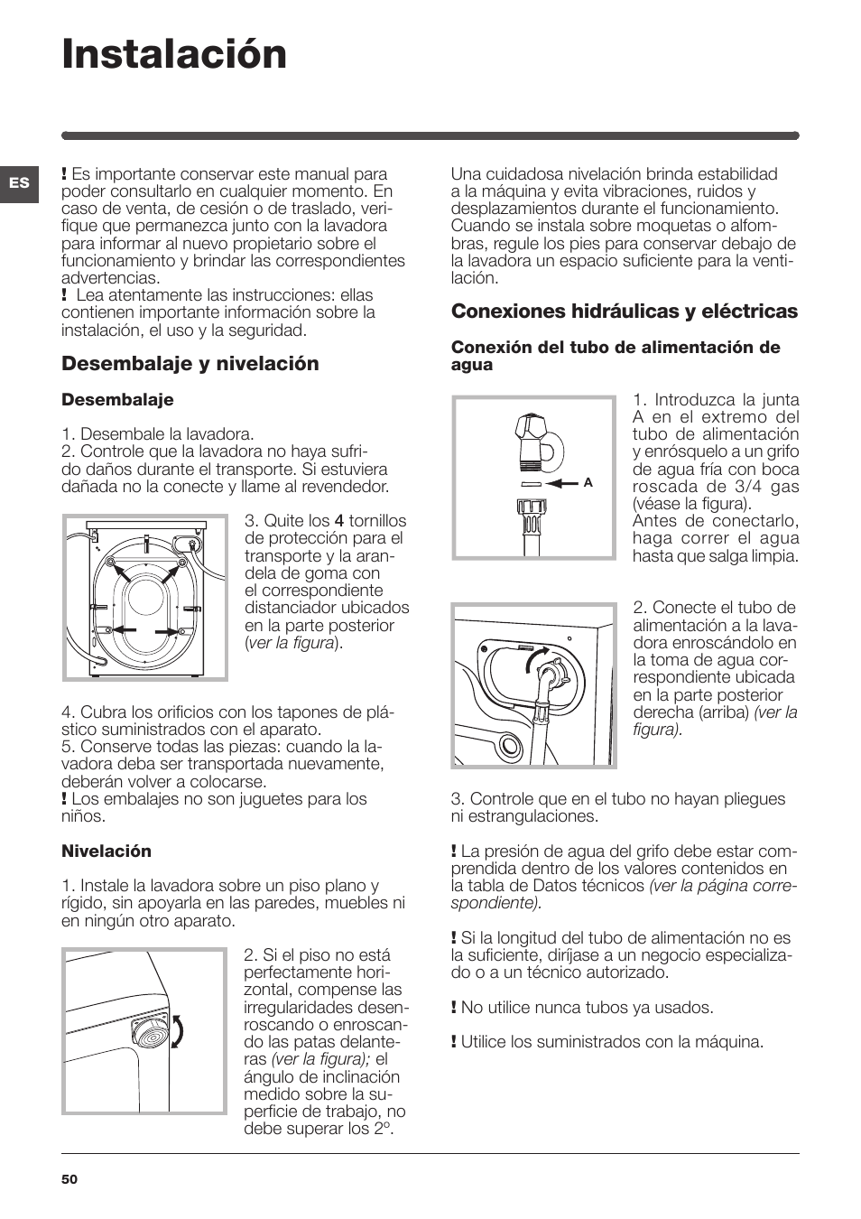 Instalación | Indesit IWSD-71051-C-ECO-EU User Manual | Page 50 / 72