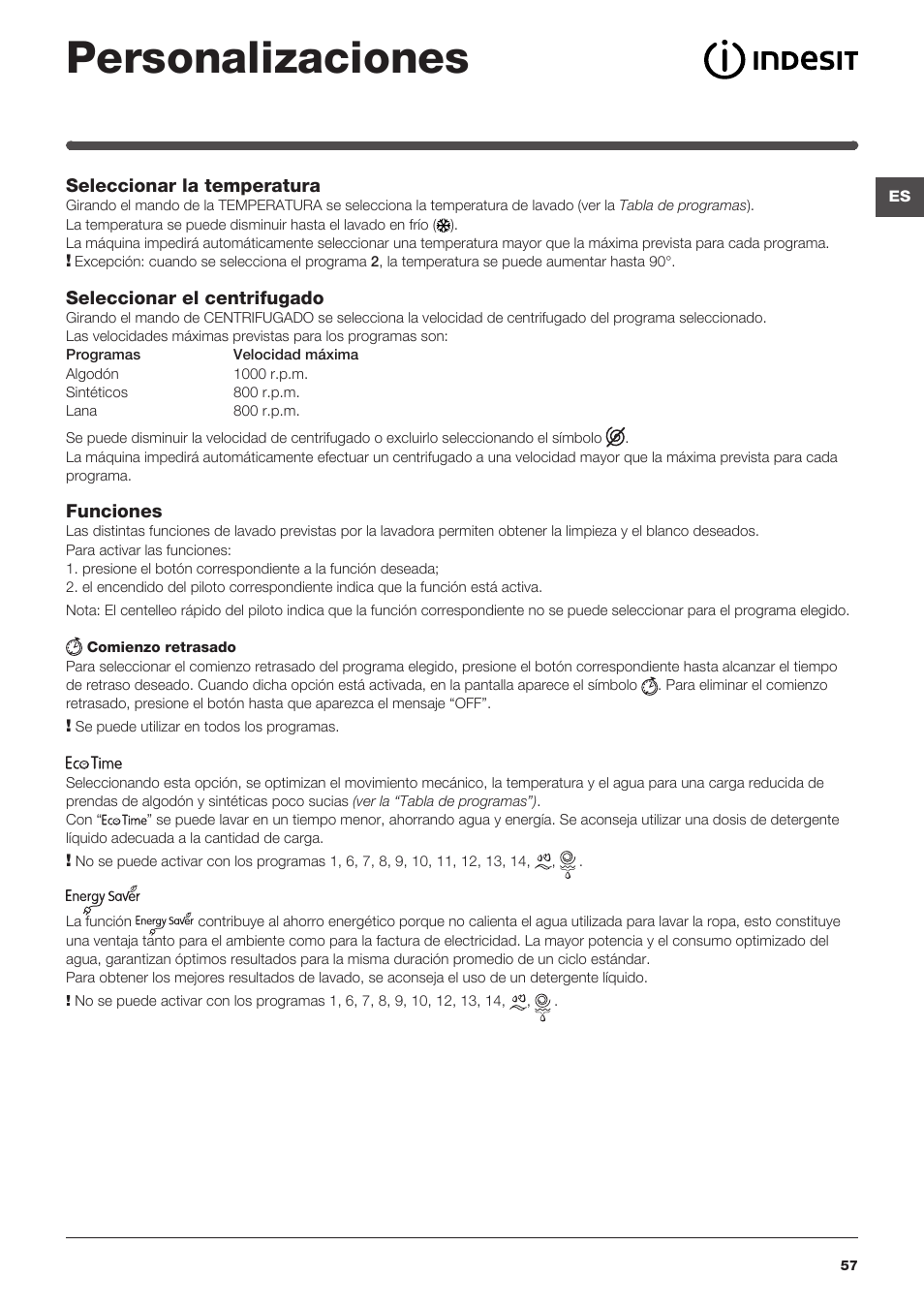 Personalizaciones | Indesit IWSD-71051-C-ECO-EU User Manual | Page 57 / 72